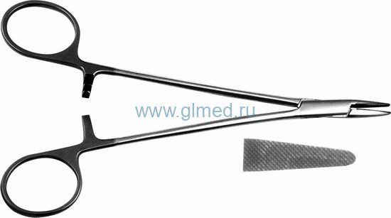 Иглодержатель общехирургический с твердосплавными пластинами, 140 мм узкими губками (снят). Вр-И-213