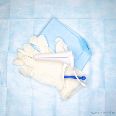Набор гинекологический смотровой стерильный матовое зеркало №2 (перчатки, салфетка) (уп.100шт.)