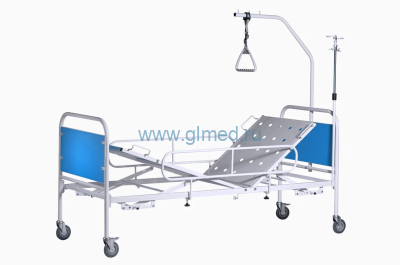 Кровать медицинская функциональная 2-х секционная  КМФ2-01 с механическим регулированием углов наклона секций на колесах d.125