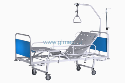 Кровать медицинская функциональная 4-х секционная со съемной колесной парой  КМФ4-01 на колесах d.125 (разборная)