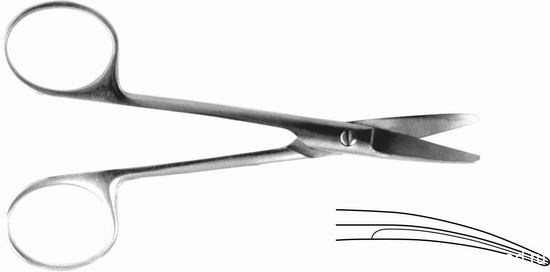 Ножницы хирургические детские, тупоконечные, вертикально-изогнутые с коротким лезвием,  125мм. Тб-Н-65