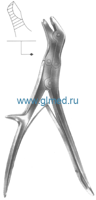 Щипцы костные-кусачки шарнирные с двойной передачей с овальными губками изогнутые по ребру. Вр-Щ-111